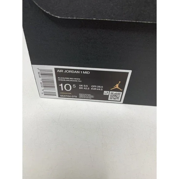 Nike Air Jordan 1 Mid Mens 10.5 'Bred Toe' Red Black White 554724 079 NEW